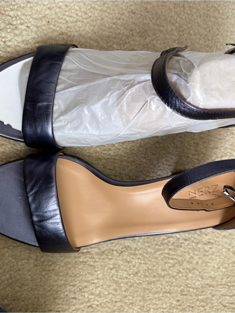Naturalizer Vera, French Navy Leather Open-Toe Ankle Strap Sandals